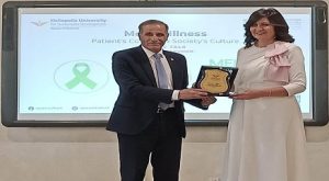 محاضرة للسفيرة نبيلة مكرم بجامعة هليوبوليس حول ثقافة المجتمع نحو المريض النفسى