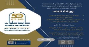 جامعة حلوان تفتح باب التسجيل في ورشة تدريبية متخصصة بعنوان “ورشة النقد”