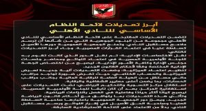 أبرز تعديلات لائحة النظام الأساسي للنادي الأهلي التي يتم عرضها على الجمعية العمومية