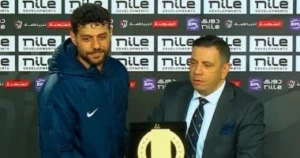 مصطفى شلبى لاعب البنك الاهلى حصد  على جائزة رجل مباراة فريقه أمام الاهلى فى الدورى المصرى الممتاز