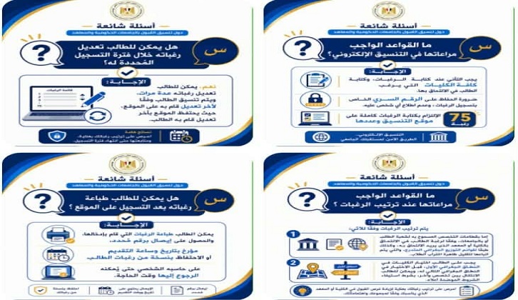وزارة التعليم العالي تحذر طلاب الثانوية قبل التنسيق.. 75 رغبة وقواعد صارمة لترتيب الاختيارات على الموقع الإلكتروني