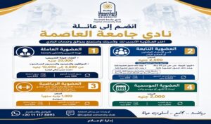 نادي جامعة العاصمة يطرح عضويات متنوعة لخدمة أعضاء الجامعة وأسرهم.. مزايا وأسعار تناسب الجميع