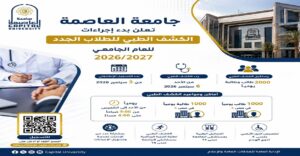جامعة العاصمة تبدأ الكشف الطبي للطلاب الجدد 6 سبتمبر.. استقبال 2000 طالب وطالبة يوميًا